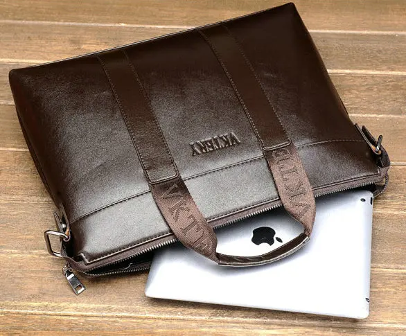 Brown Мужской портфель из яловой кожи, сумка 14 дюймов, портфель для ноутбука, сумка через плечо, мужская деловая сумка, портфель - Цвет: Brown