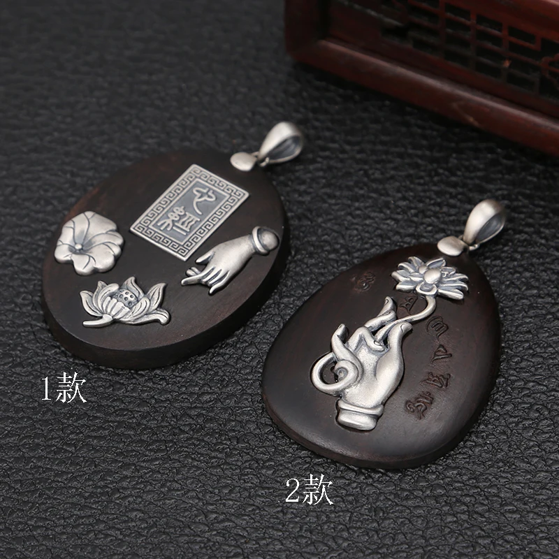 925 Sterling Silver Pendant Vintage Chinese Style for women ebony lotus flowers exquisite weater chain pendant Jewelry | Украшения и