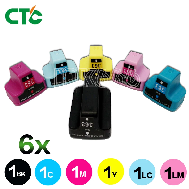 6 совместимых чернильных картриджей 363 XL C7160 C7280 C8180 D6160 D6180 D7145 D7155 C6200 3108 3110 C5100 C5140 C5150