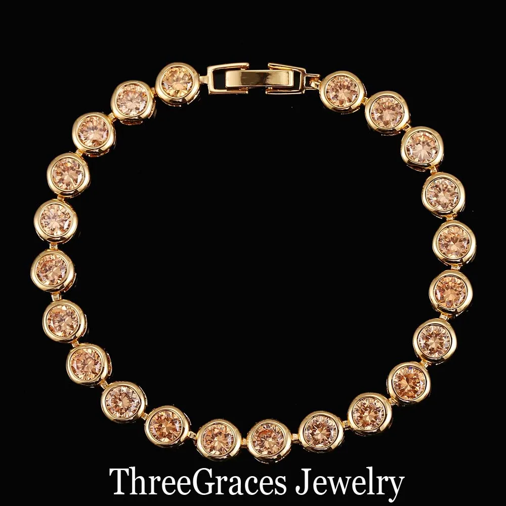 Женские теннисные браслеты ThreeGraces великолепные круглые золотого цвета с