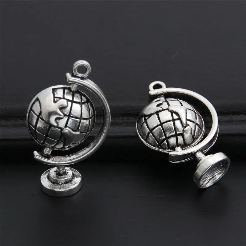 

10pcs Silver Color Cute Globe Travel Earth Charms Pendant For Jewelry Accessories DIY Making Wholesale 17x29mm A2969
