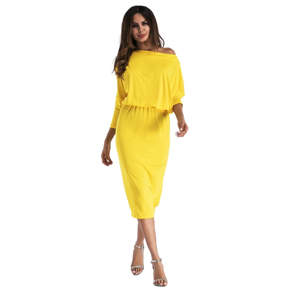 FD7133 женское осеннее однотонное платье до середины икры с рукавом 3/4 Vestidos Robe
