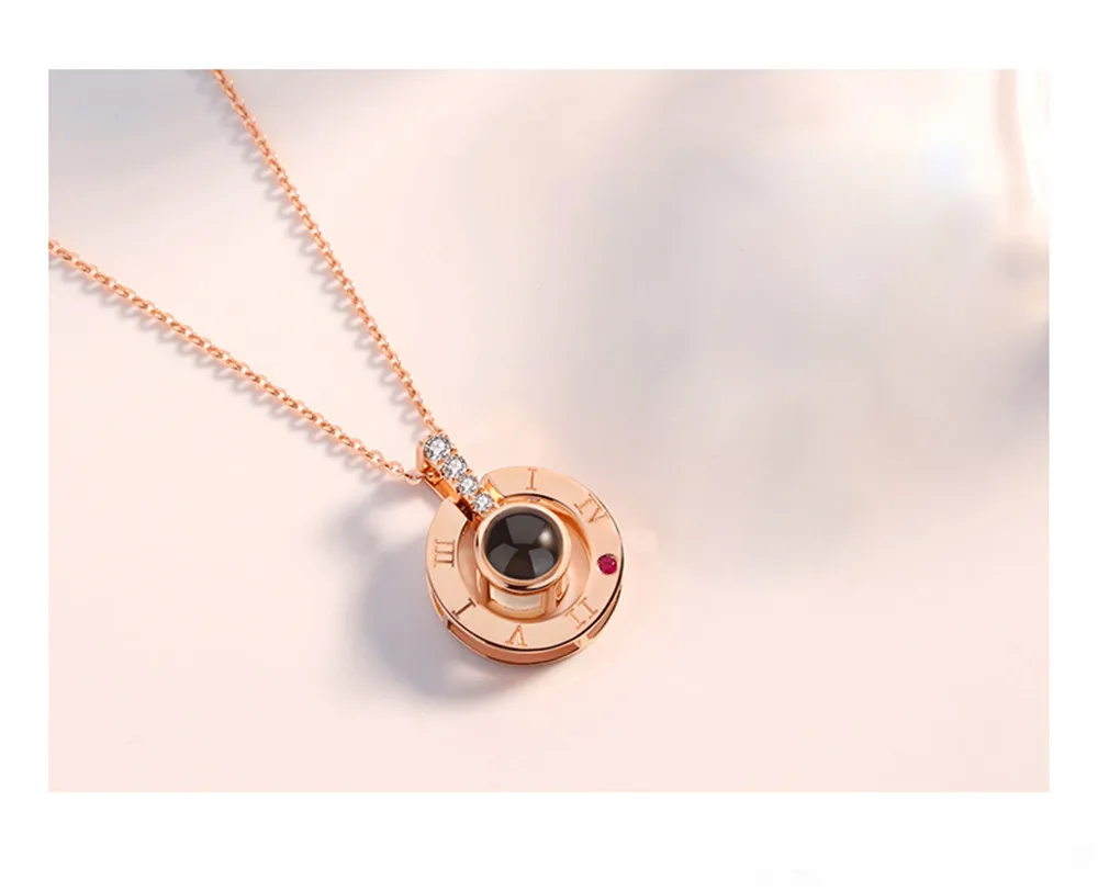 I LOVE YOU In 100 languages Projection Necklace For Memory Of LOVE Choker Collier Round Shaped Drop Shipping
