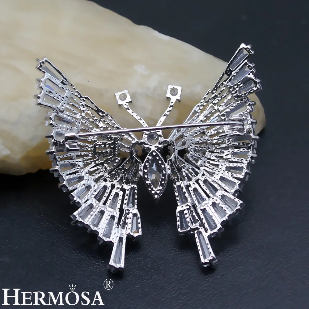 HERMOSA дизайнерские Броши с белым Цирконом в форме бабочки для женщин Блестящие