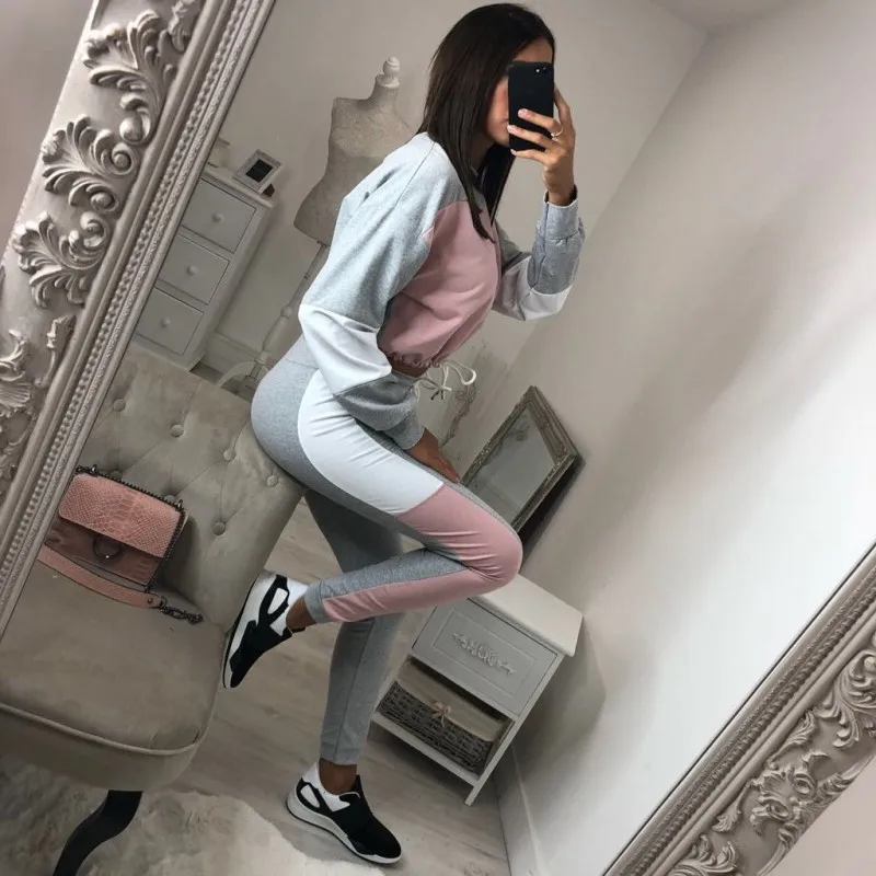 ELSVIOS модный розовый повседневный комплект из двух предметов в стиле пэчворк