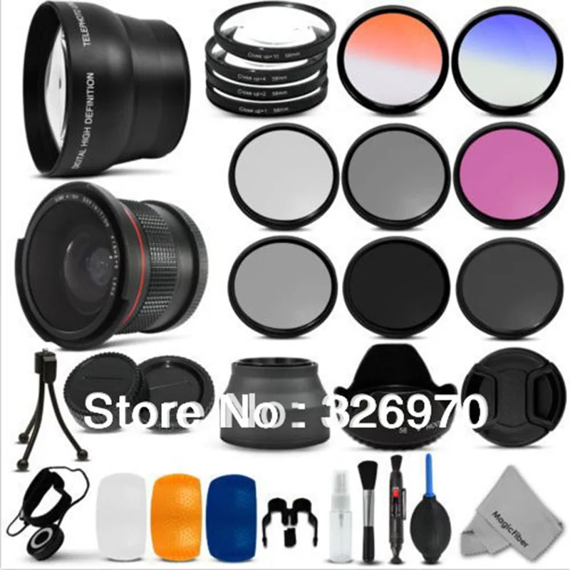 Набор объективов и фильтров для Canon EOS 700D/100D/500d/ti5/ti6 58 мм с широкоугольным