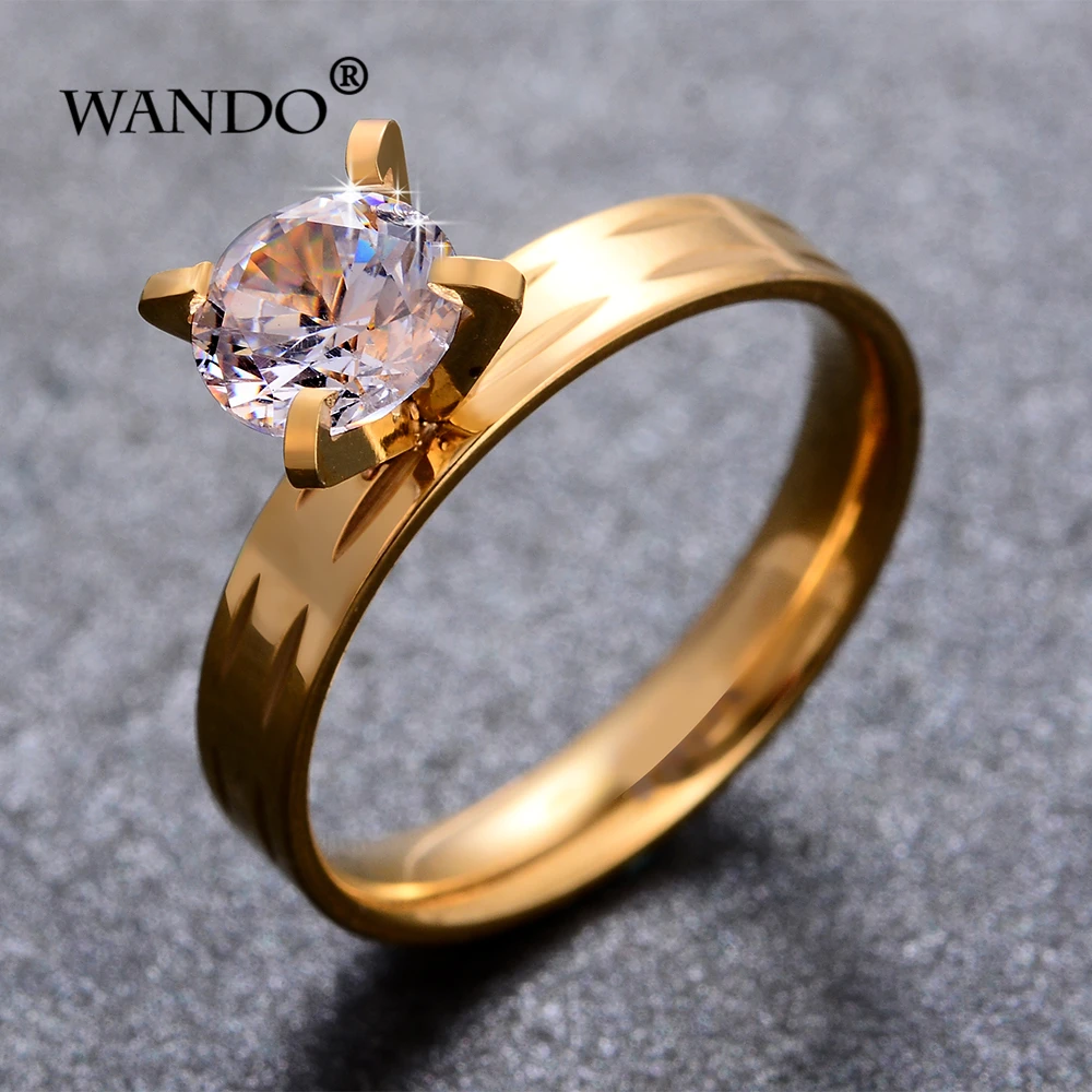 Кольцо из нержавеющей стали WANDO Дубай Эфиопия moda 24 K llano 3 мм 2 anillo cristal africano boda de dedo