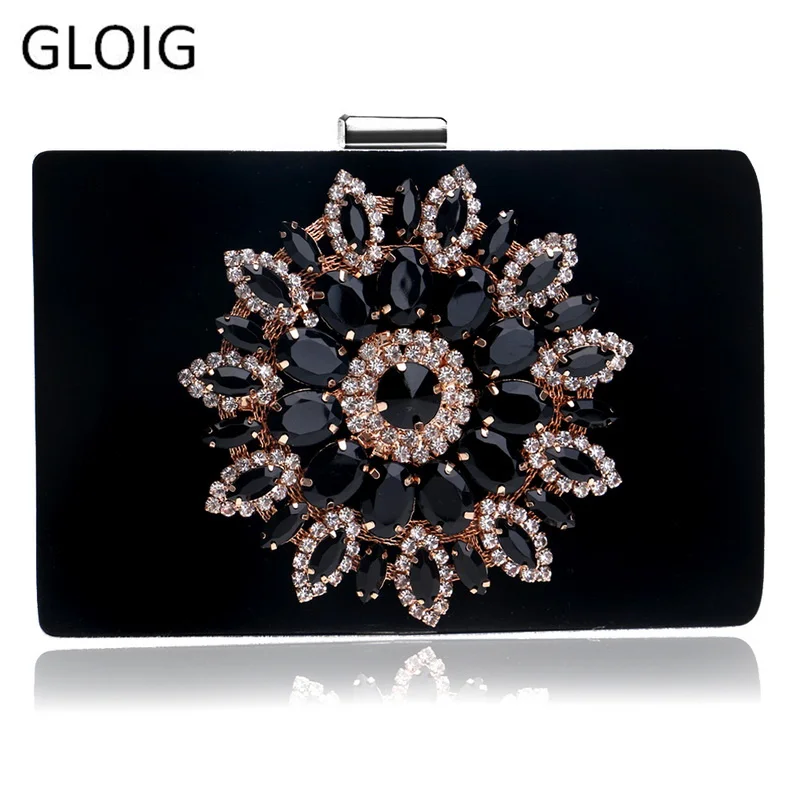 Бархатные Модные женские клатчи GLOIG металлическая вечерняя сумочка с цветочным