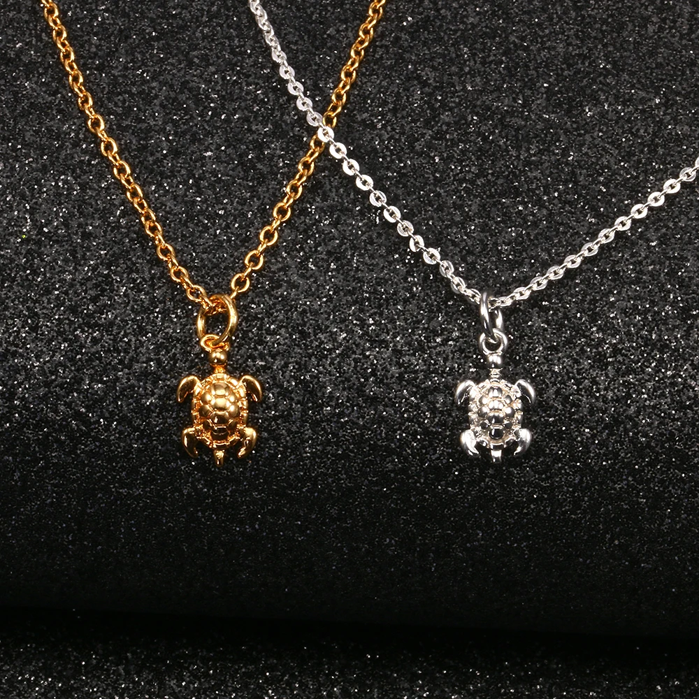 3UM Sea Turtle Necklace Small Cute Animal Tortoise Brass Life Pet Charm Jewelry gold rosegold silver color | Украшения и