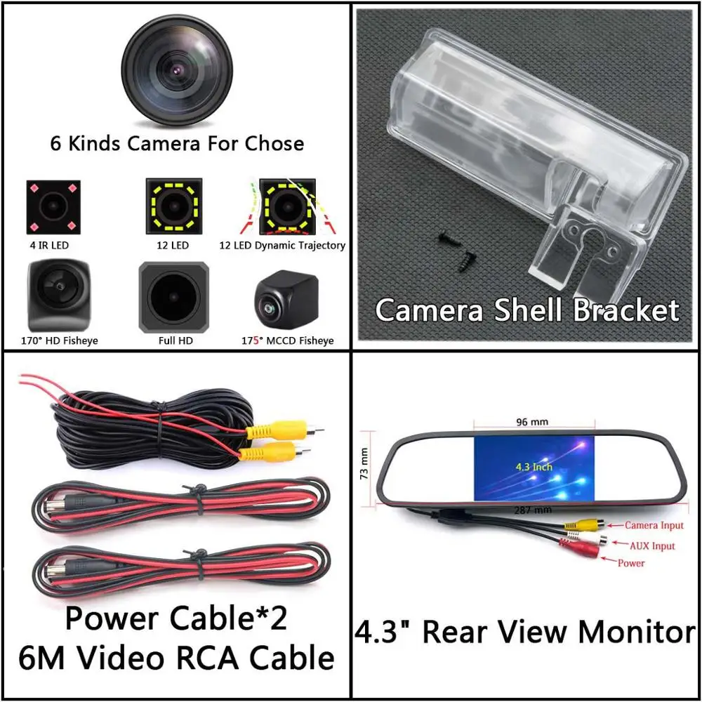 Camera 4.3 Mirror 175 градусов 1080P Fisheye задний вид автомобиля Камера для Suzuki SX4 седан 2007 2008 2009 2010 2011 2012 2013 автомобильный монитор - Название цвета: Camera 4.3 Mirror