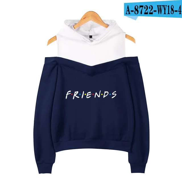 navy blue Толстовки с принтом друзей с открытыми плечами, Женская толстовка с капюшоном, женская модная Флисовая теплая куртка, пальто - Цвет: navy blue