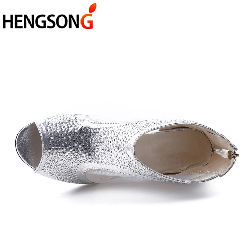 

Fashion Women Sandals 7cm High Heels Bling Diamond Wedding Shoes Summer Square Heel Women Shoes Leather Sandalia Mujer