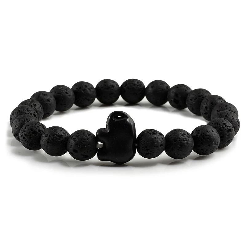 Black Lava Шарм Boho голубой бирюзовый слон Браслеты Натуральный Камень 8 мм браслеты из бисера Винтажные Ювелирные изделия для медитации браслет подарок для женщин - Окраска металла: Black Lava