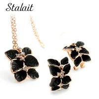 rose flower necklace earrings jewelry sets fashion wedding party multi color austrian crystal leaf pendant jewelry set