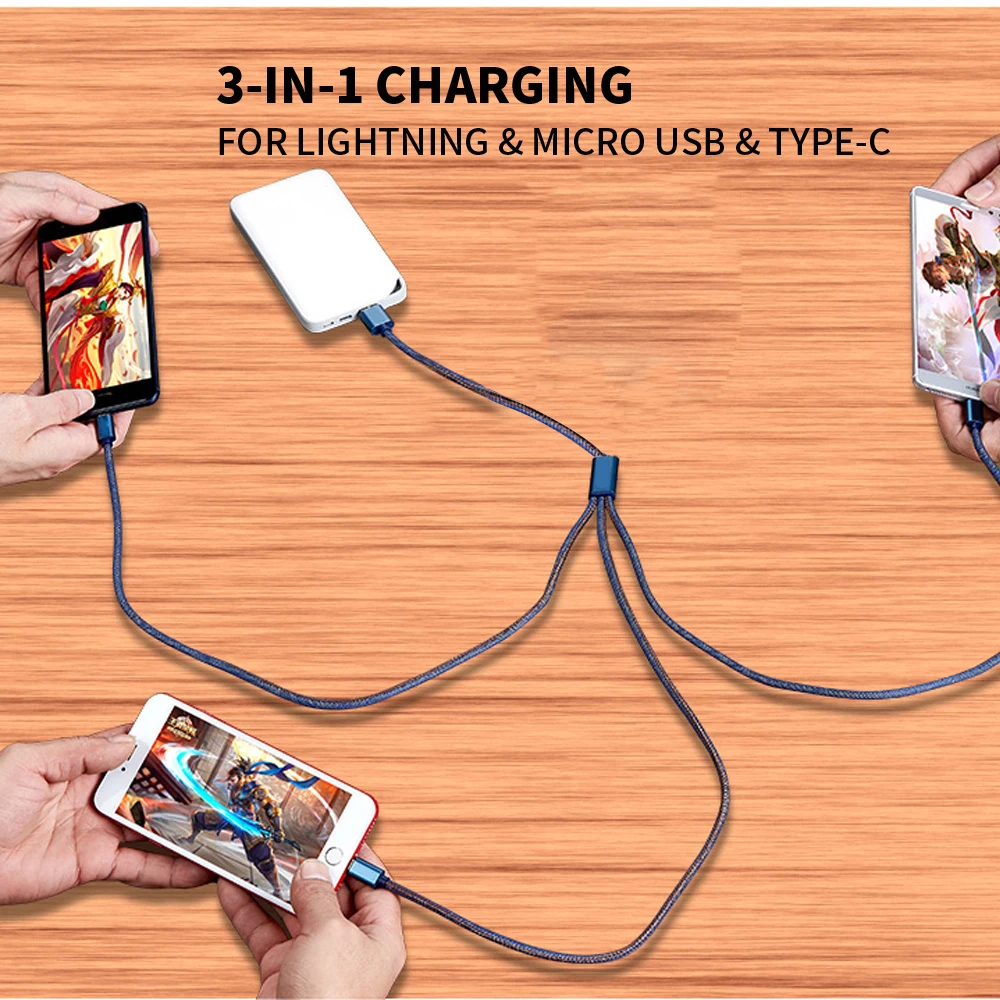 VOXLINK USB кабель 3 в 1 для iPhone 6S MAX XS джинсовое зарядное устройство Micro usb кабель для Android usb type C кабели для мобильных телефонов