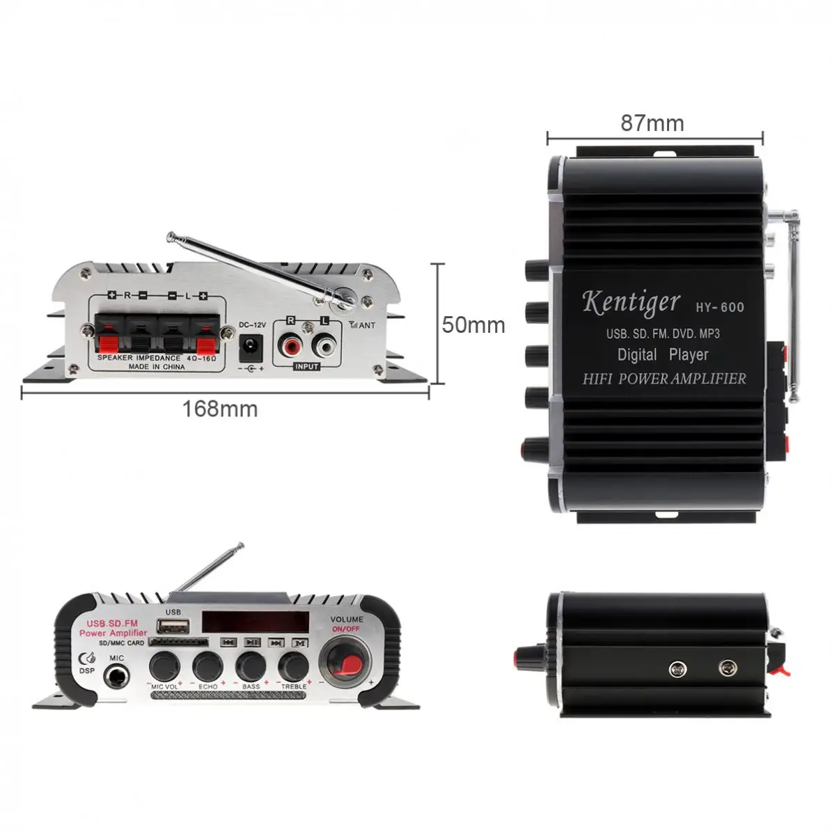 2CH Hi Fi автомобильный аудио усилитель мощности FM радио USB MP3 стерео цифровой плеер с