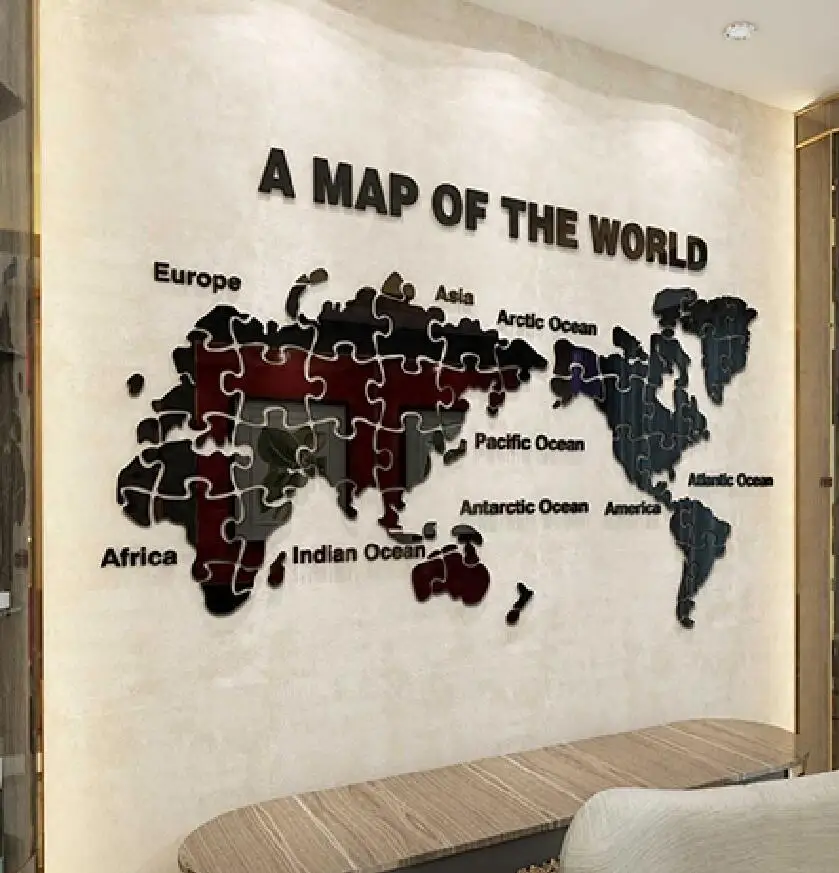 Новая трехмерная акриловая Наклейка на стену с изображением карты мира декор для