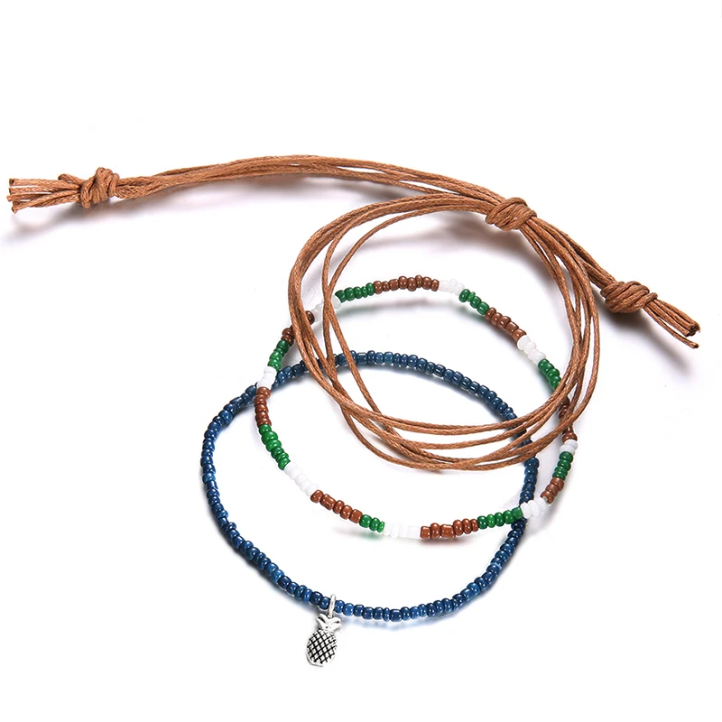 3 шт./компл. винтажные женские браслеты из кожаного шнура с бусинами плетеный