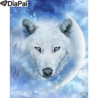 diapai 5d diy diamond painting 100 full squareround drill animal wolf moon diamond embroidery cross stitch 3d decor a21892