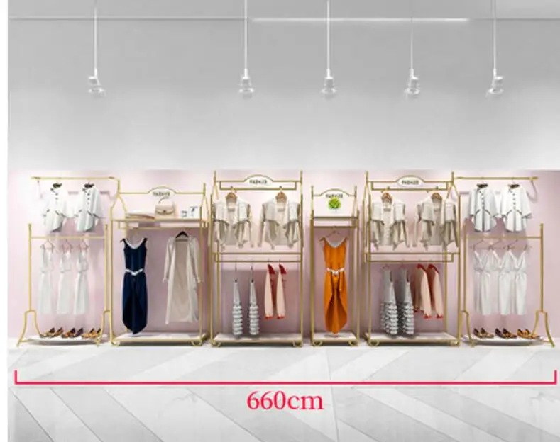 Europe type gold dress shop rack rack high grade clothes rack shoes bag double layer clothing display rack - Цвет: 23