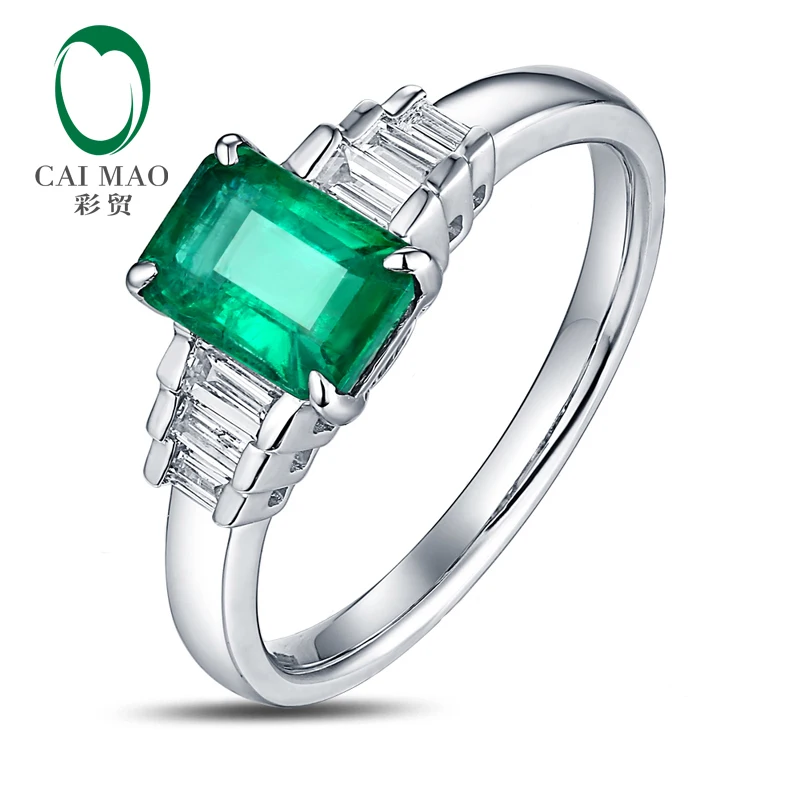 CaiMao 1,03 ct натуральный изумруд 14KT/585 Белое золото 0,22 ct багет алмаз обручальное кольцо ювелирные изделия драгоценный камень
