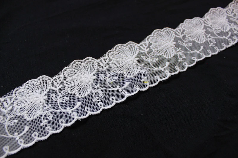 

13 yard 6.3cm 2.48" wide ivory tulle mesh gauze fabric embroidered tapes lace trim ribbon 1022417QL4K32