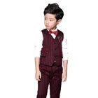 Бордовая безрукавка и штаны для мальчиков, комплект одежды из 2 предметов для свадьбы, Детские вечерние Смокинги на день рождения, костюм для пианино, костюм для маленьких мальчиков