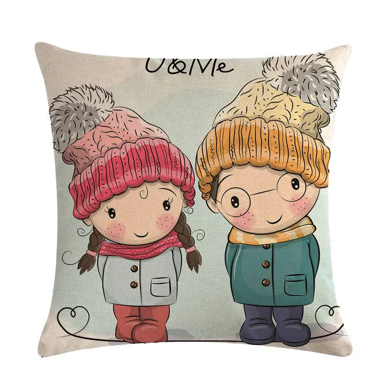 Счастливого Рождества мультфильм животных Медведь Сова шаблон друзья Наволочка