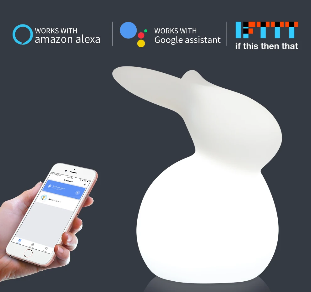 Умный стол в форме кролика, WiFi, лампа, совместимая с Alexa, голосовое управление, ручной сенсорный светодиодный ночник, управление светом, светодиодный, бесплатное приложение