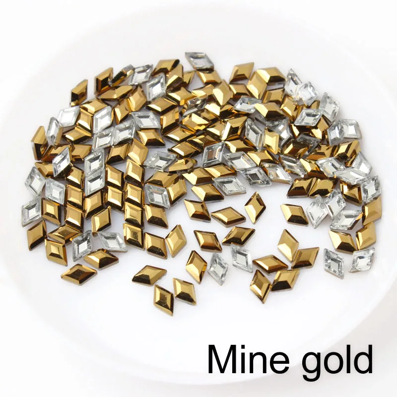 Mine gold 30/100 шт ромбовидные Стразы для ногтей, кристаллы, стеклянные камни для дизайна ногтей, декоративные подвески, драгоценные камни, ювелирные изделия, аксессуары - Цвет: Mine gold