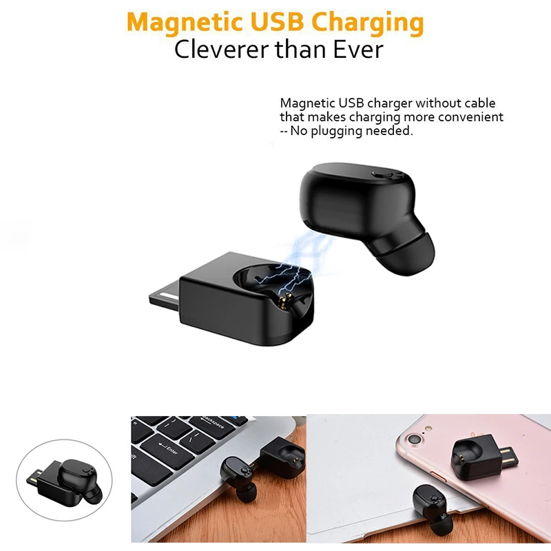 Bluetooth Наушники V4.1 с магнитным USB беспроводным невидимым крошечным Handsfree гарнитура