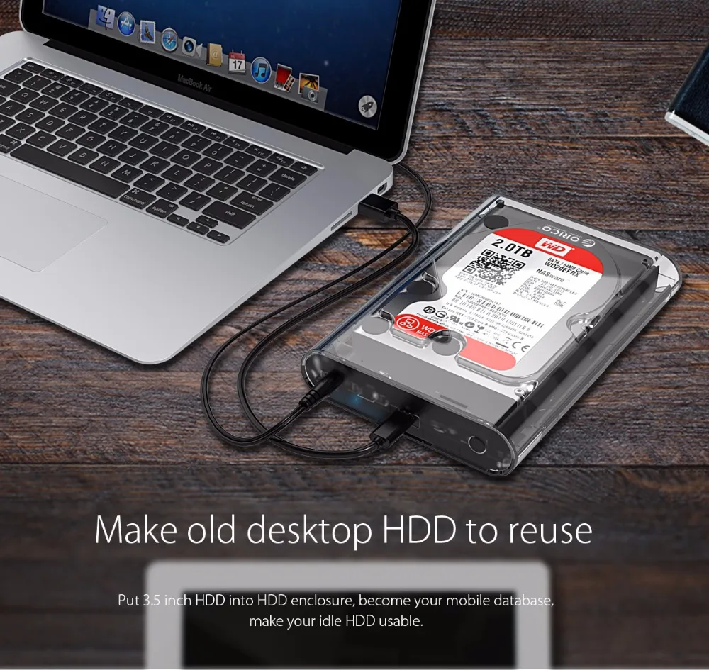 ORICO 3,5 дюймов SATA для USB 3,1 type C Прозрачный чехол для HDD SSD адаптер для коробка для жесткого диска внешний корпус для HDD