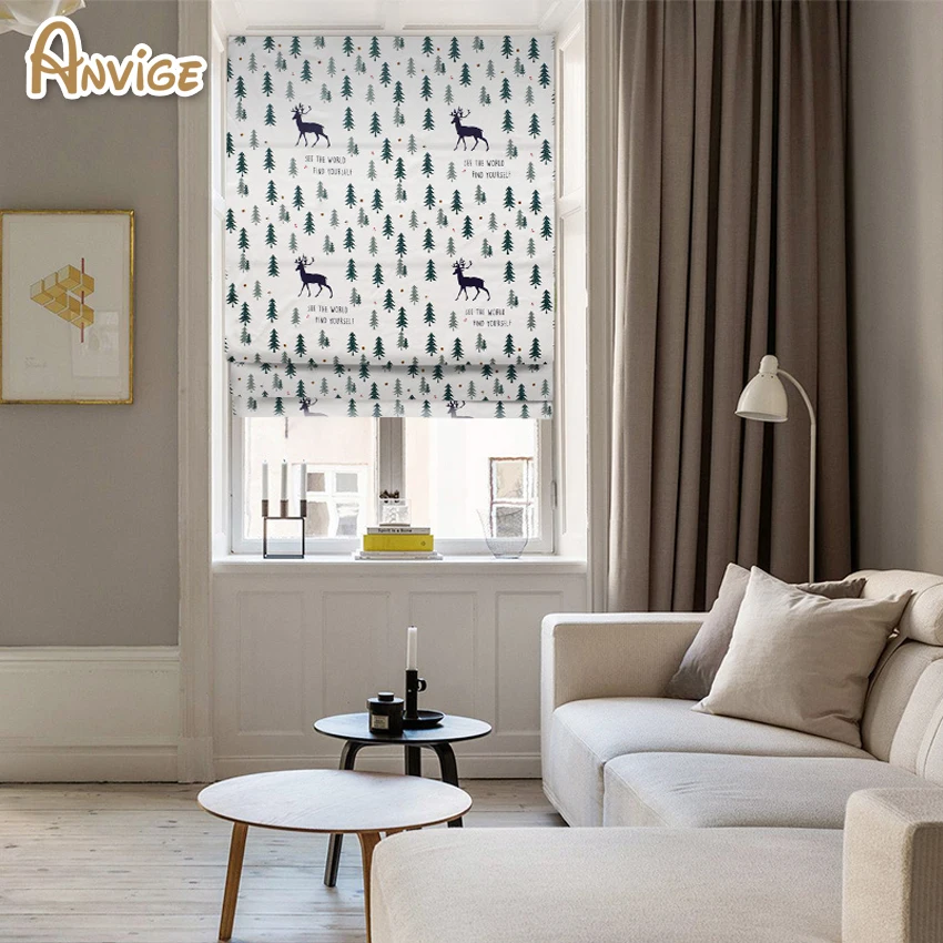 

Anvige Cartoon Deer Printed Roman Shade Rollor Blind Window Curtains For Living Room