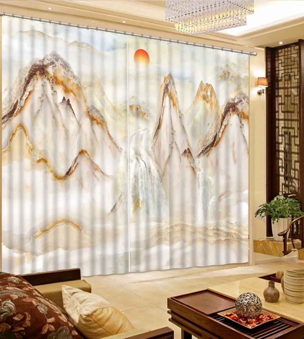 

3D Curtain Luxury European Modern Sun Marble Pattern Curtains Blackout Shade Window Curtains Window Curtain String