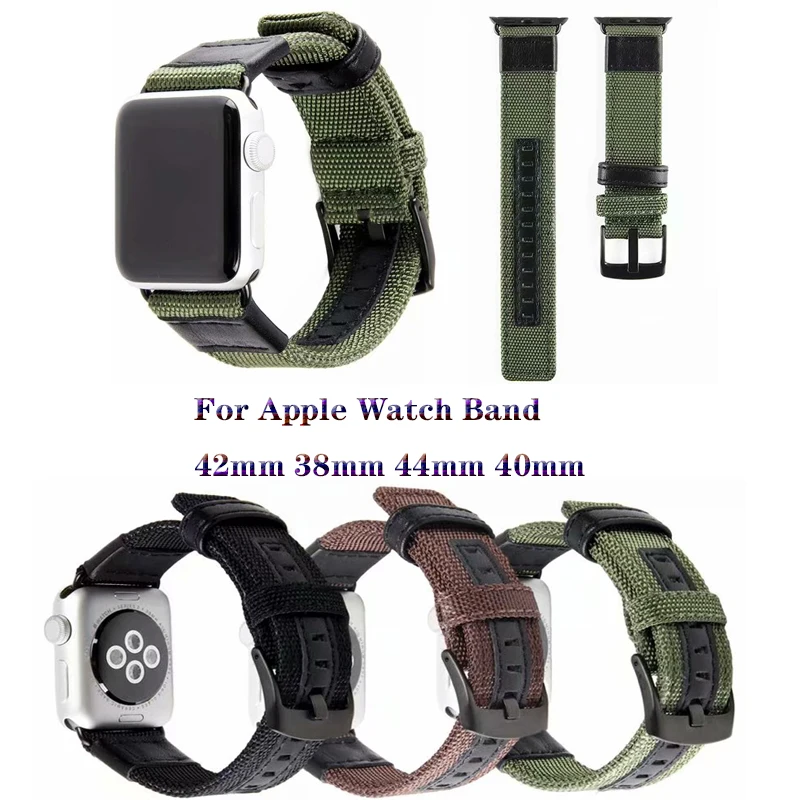 

Nylon woven Sport band for Apple Watch band 4 44/40mm Genuine Leather breathable Bracelet Straps for iWatch series 3 2 1 42/38mm