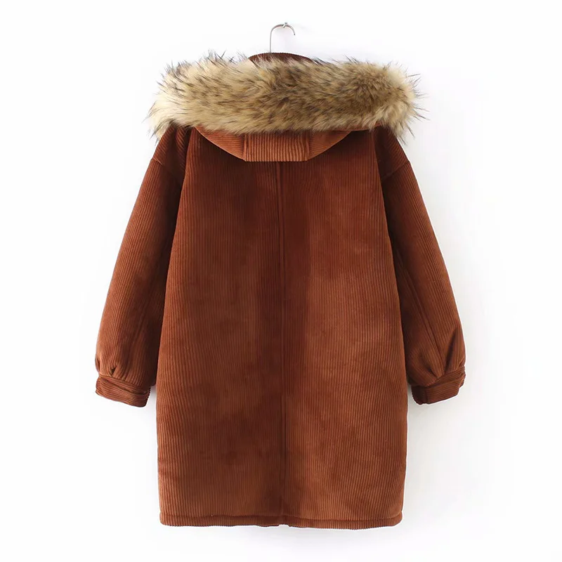 Женская Вельветовая парка Повседневная теплая с большим мехом стильная для зимы