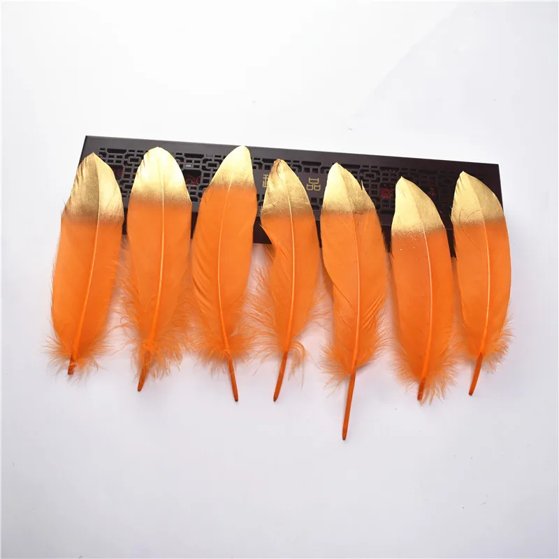 Orange Gold Окунутых золотых и серебряных гусиных перьев 10 шт-100 шт/Партия 15-20 см DIY декоративные перья для Свадебные украшения своими руками сантехника - Цвет: Orange Gold