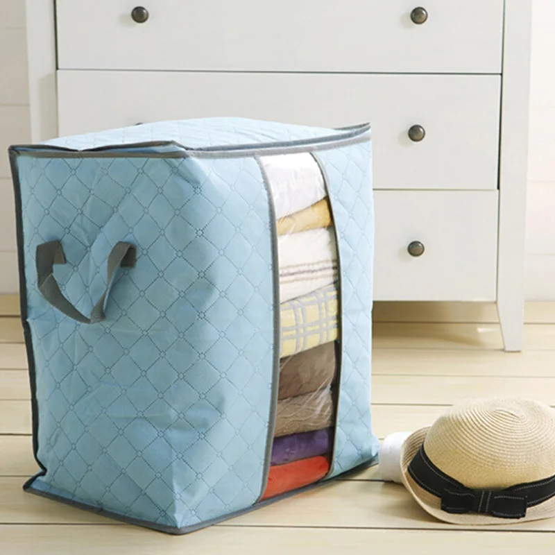 

2PCS Portable Clothes Storage Bag Organizer Non-woven Folding Closet Organizer For Pillow Quilt Blanket Bedding Storage Box