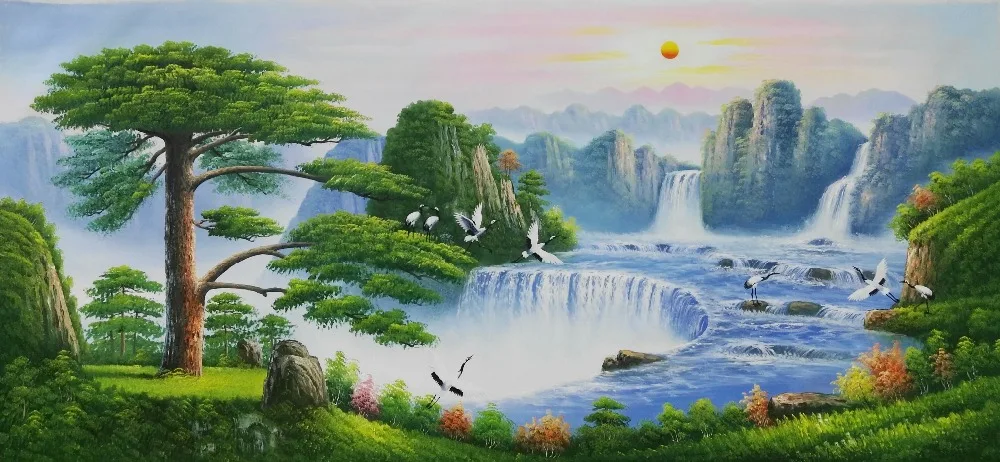 

Hand Painted Oil Painting on CanvasChinese-style landscape Canvas painting welcoming pine Wall Art Picture for Home Decoration