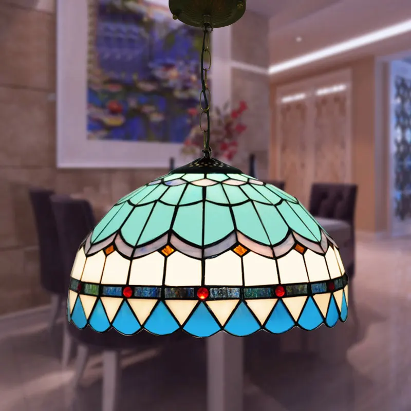 Подвесная лампа Tiffany в средиземноморском стиле из разноцветного стекла для
