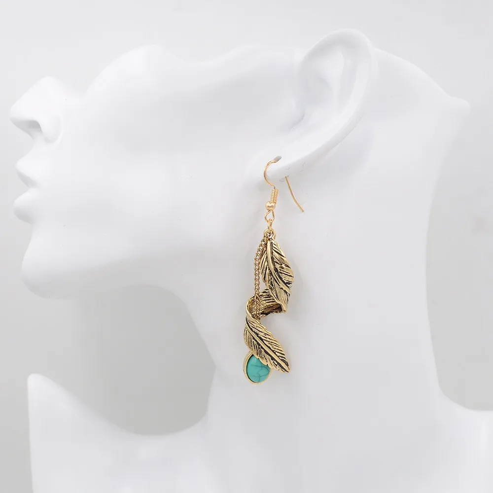 Серьги с камнями серьги Цыганские Серьги Boho Хиппи Шик Спирали Серьги Пера Индийский Индеец Ювелирные Изделия Навахо Бирюзовый Мотаться Серьги Племенных серьги