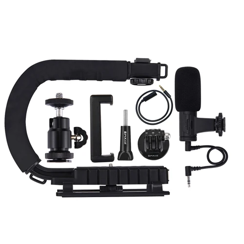PULUZ для steadycam U-Grip c-образная рукоятка Стабилизатор камеры w/h штатив головка телефона Зажим адаптер для Steadicam DSLR Стабилизатор - Цвет: Add Microphone