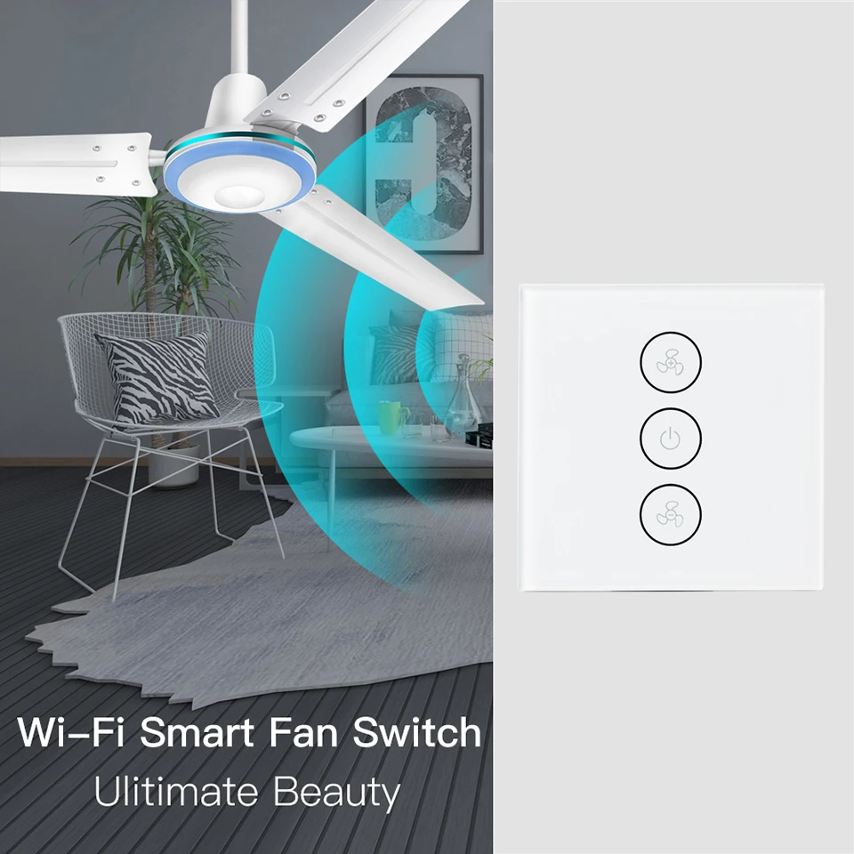ЕС/США Tuya Smart Life WiFi умный потолочный вентилятор переключатель приложение удаленный таймер и контроль скорости совместим с Alexa и Google Home