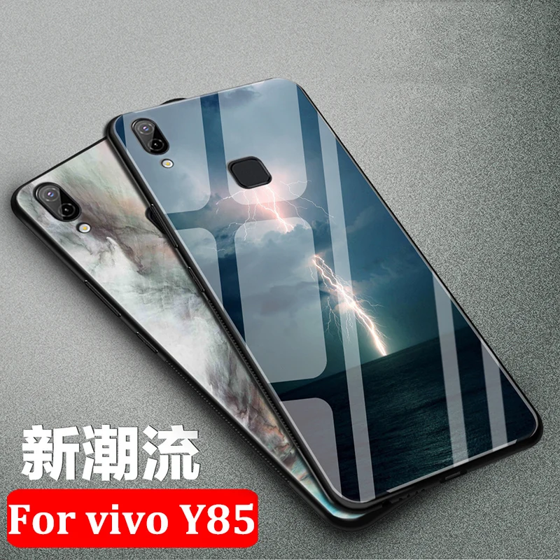 ДЛЯ Vivo Y85 чехол для VivoY85 Чехлы окрашенные закаленное стекло + Мягкая силиконовая