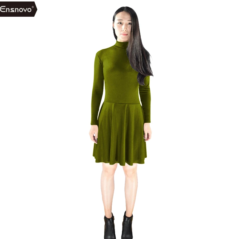 Army Green Ensnovo, женские платья для катания на коньках из лайкры и спандекса с длинным рукавом и черепаховым вырезом, черные танцевальные купальники с молнией сзади - Цвет: Army Green