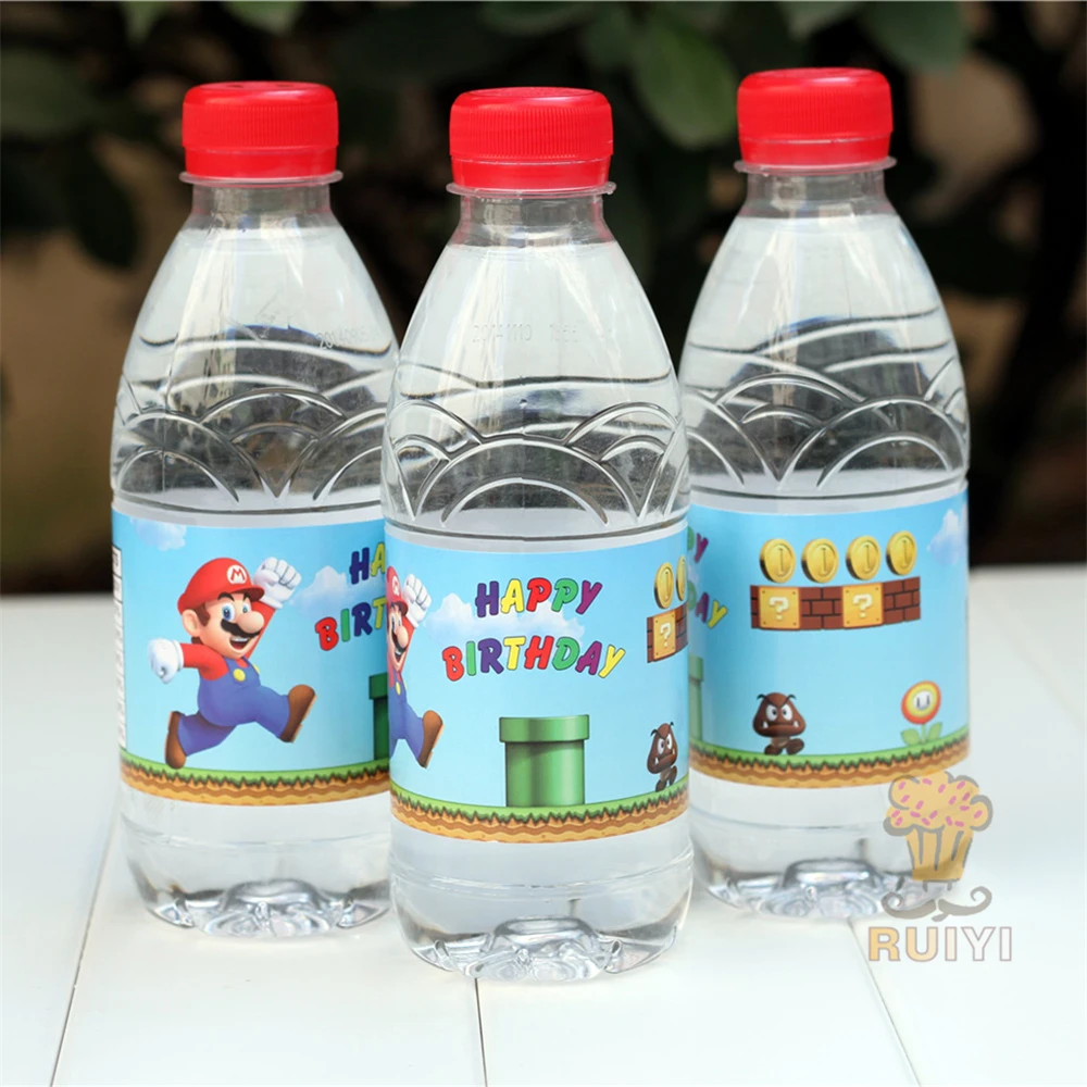 24 шт. аниме Super Mario Run Луиджи персик Теплозаправщик бутылки с водой label моноблок украшения Дети день рождения поставки Baby Shower