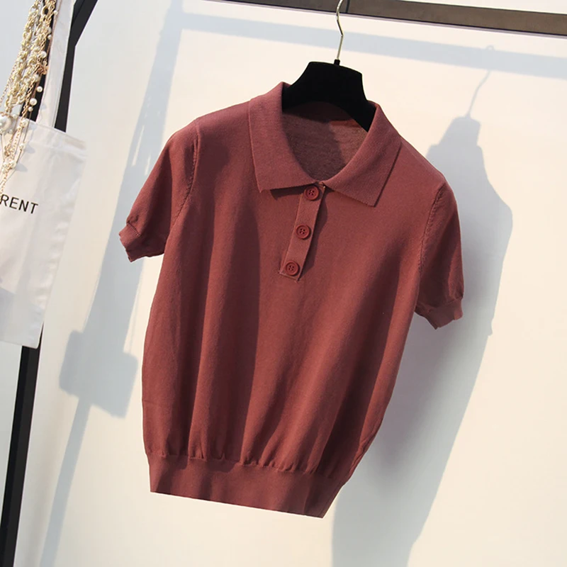 Женская трикотажная рубашка-поло из вискозы с коротким рукавом | одежда