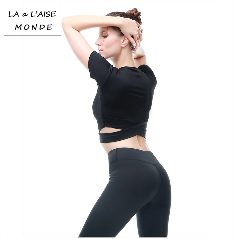 Сексуальные рубашки для йоги Топ фитнеса однотонный укороченный топ