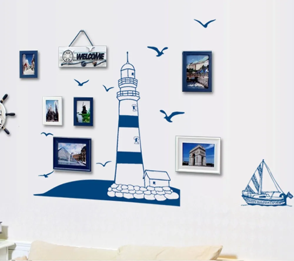 Синий океан Маяк Чайка фоторамка DIY наклейки на стену домашний Морской Декор