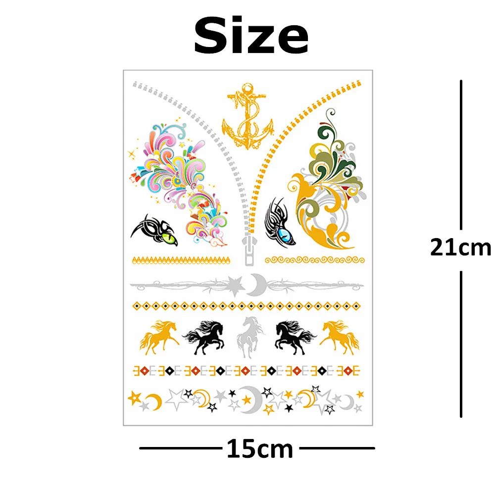 SHNAPIGN 24 style Temporary Tattoo Body Art Gold Anchors horse Designs Flash Sticker Keep 3-5 days Waterproof 21*15cm | Красота и